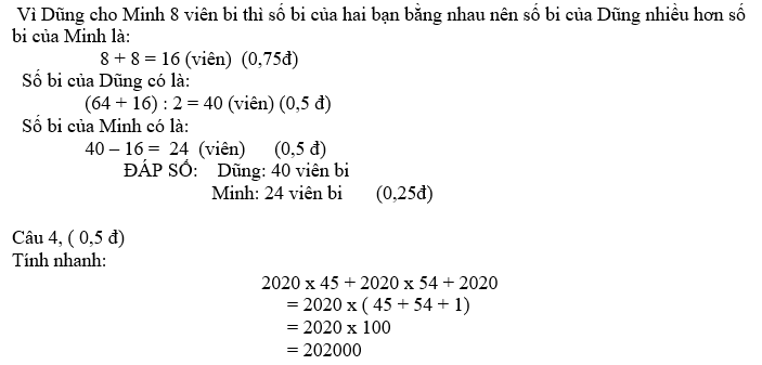 Đề thi HK1 môn Toán lớp 4 năm 2020-2021 có đáp án