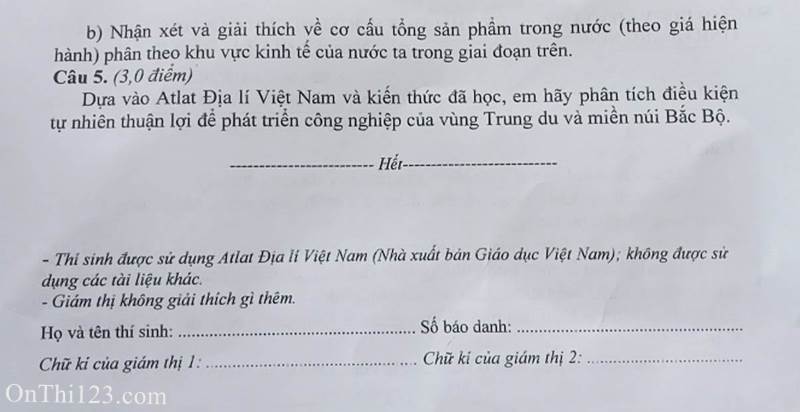 Đề thi HSG Địa lí THCS tỉnh Quảng Ninh 2022-2023